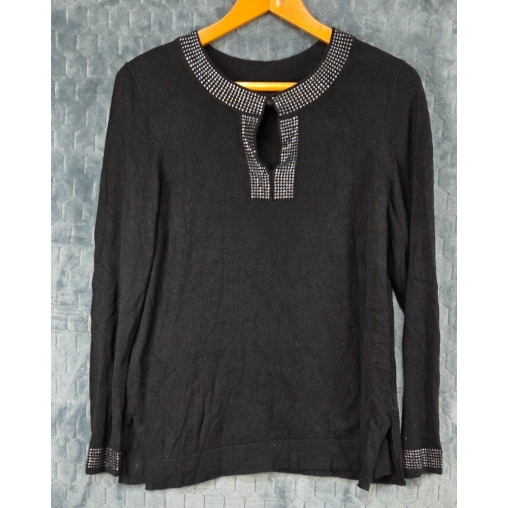 Dana Buchanan Top Woman's Long Sleeve Embellished Top  ‎ Black Size XL
